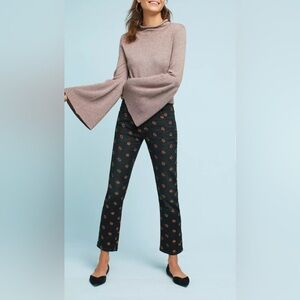 Anthropologie Pilcro Black & Copper Floral Embroidery Slim Straight Jeans Sz 28